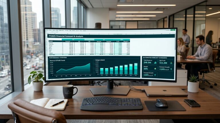 Automate monthly financial reports in excel with ai curved display view
